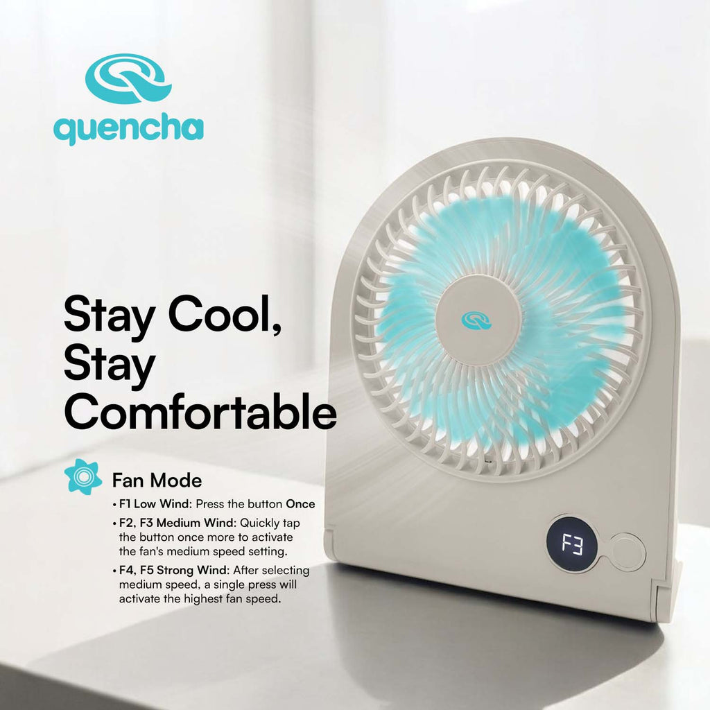 QUENCHA Portable Desk Fan 2000mAh Rechargeable Mini Fan