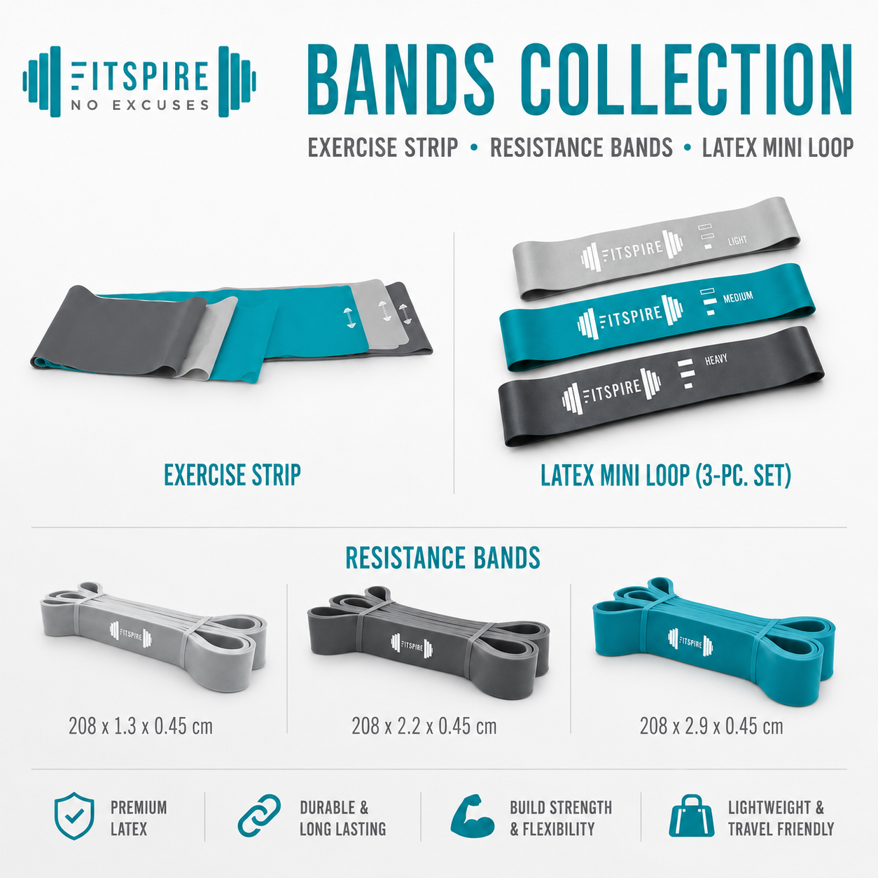 FITSPIRE Resistance Band Set of 3 Tension Rope Band Booty Hip Band Exercise Strength Training Workout Equipment