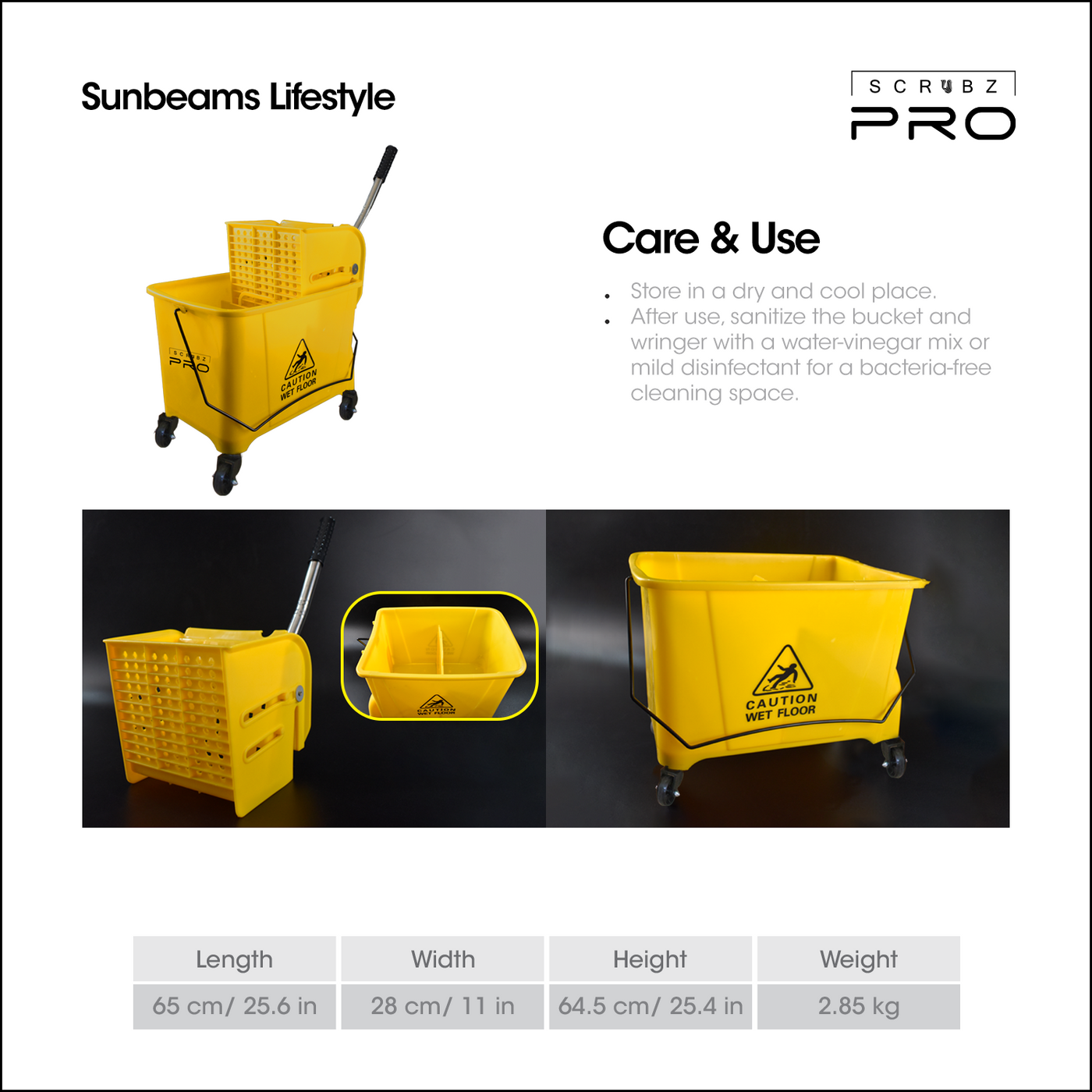 SCRUBZ Pro Bucket 20 Liter and Wringer Combo Janitorial Cart