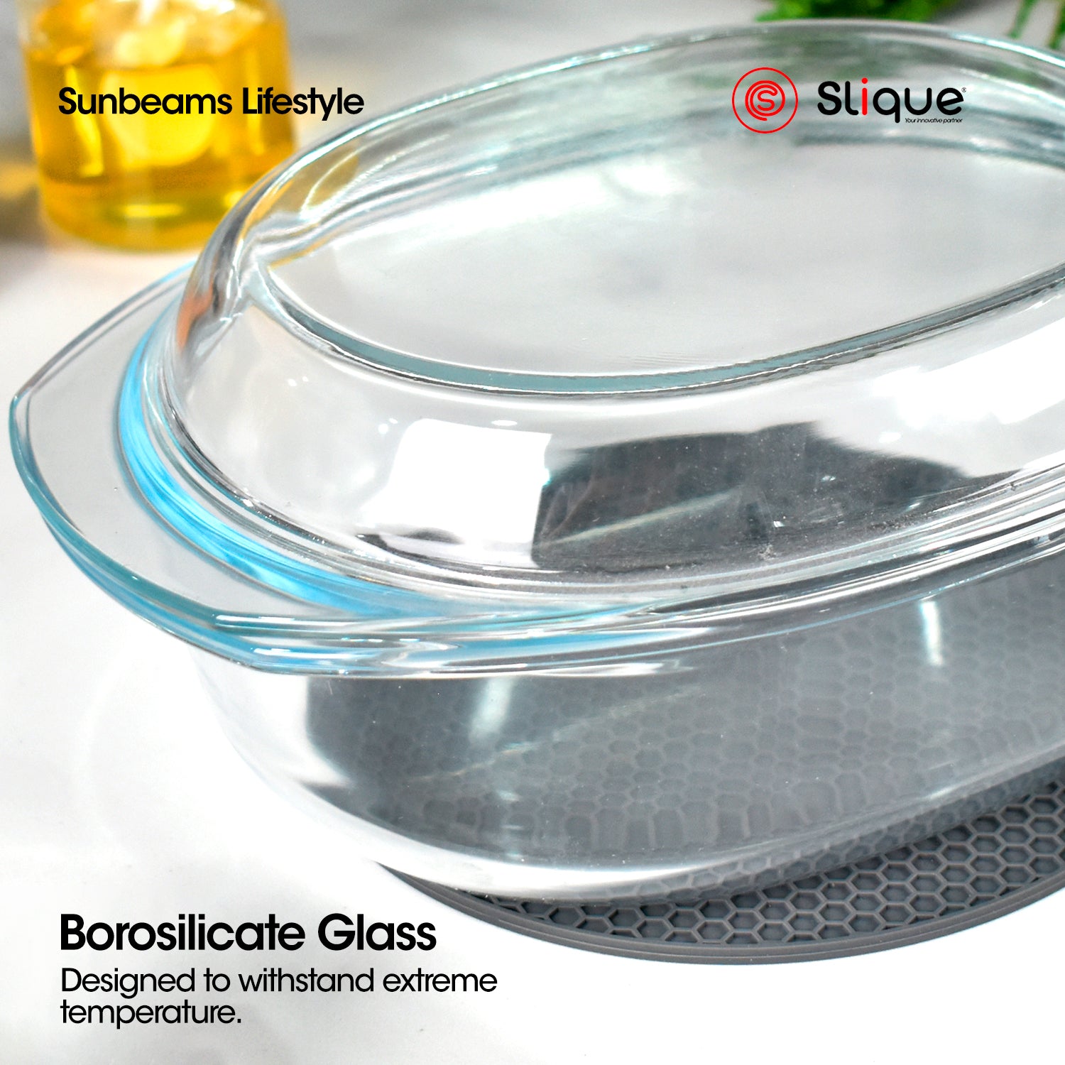 SLIQUE Borosilicate Glass Baking Dish Oven Safe Bakeware Casserole Dish with Lid Microwave Safe