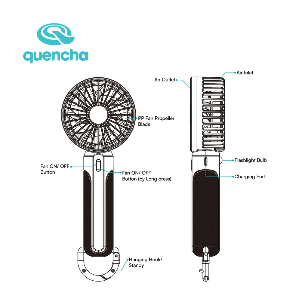 Quencha 18oz. & 37oz. Insulated Tumbler + Portable Fan with Flashlight – Perfect for Travel, Commute & Outdoors