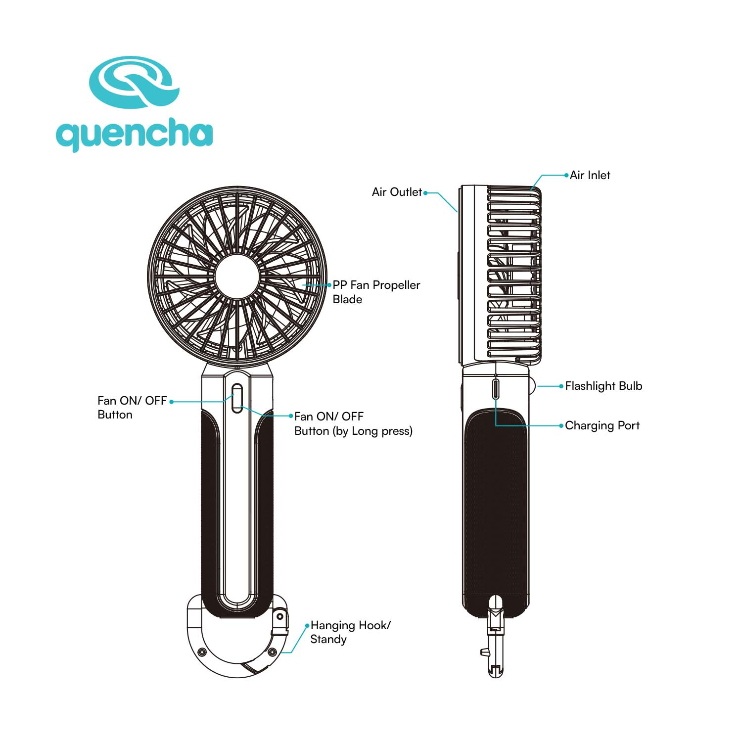 Quencha 18oz. & 37oz. Insulated Tumbler + Portable Fan with Flashlight – Perfect for Travel, Commute & Outdoors