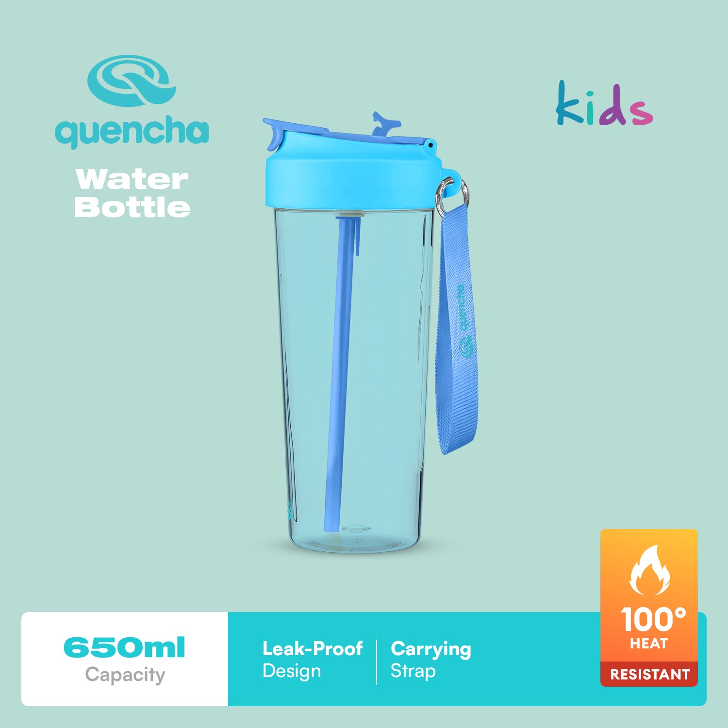 QUENCHA Kids Water Bottle 650ml  BPA-Free • Built-In Straw • Leak-Proof • Kid-Friendly Design