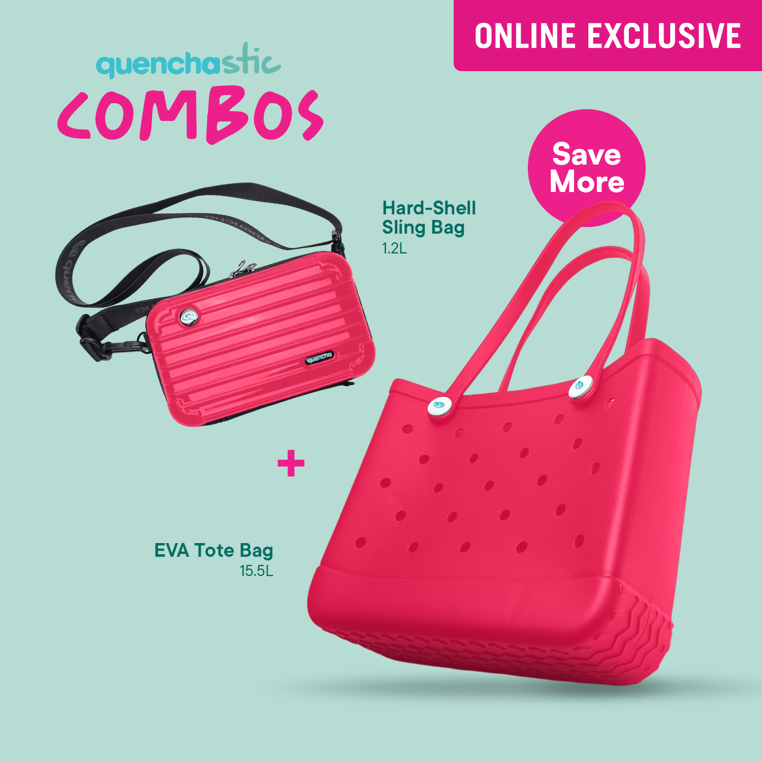 Quencha Waterproof EVA Beach Tote Combo & Hard Shell Sling Bag EDC Anti-Theft Crossbody