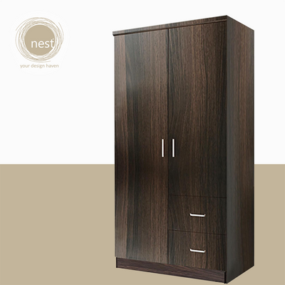 NEST DESIGN LAB Premium Wardrobe 2 Doors & 2 Drawers Modern Italian Design Amazing Gift Idea For Any Occasion! (Wenge)