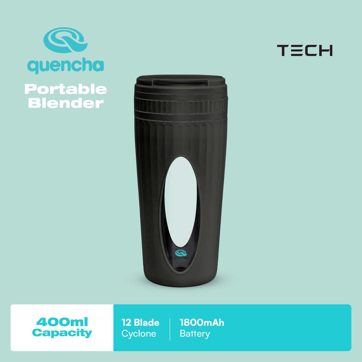 Quencha Portable Blender 1500mAh Rechargeable Personal Smoothie Maker and Juicer with Type-C Port