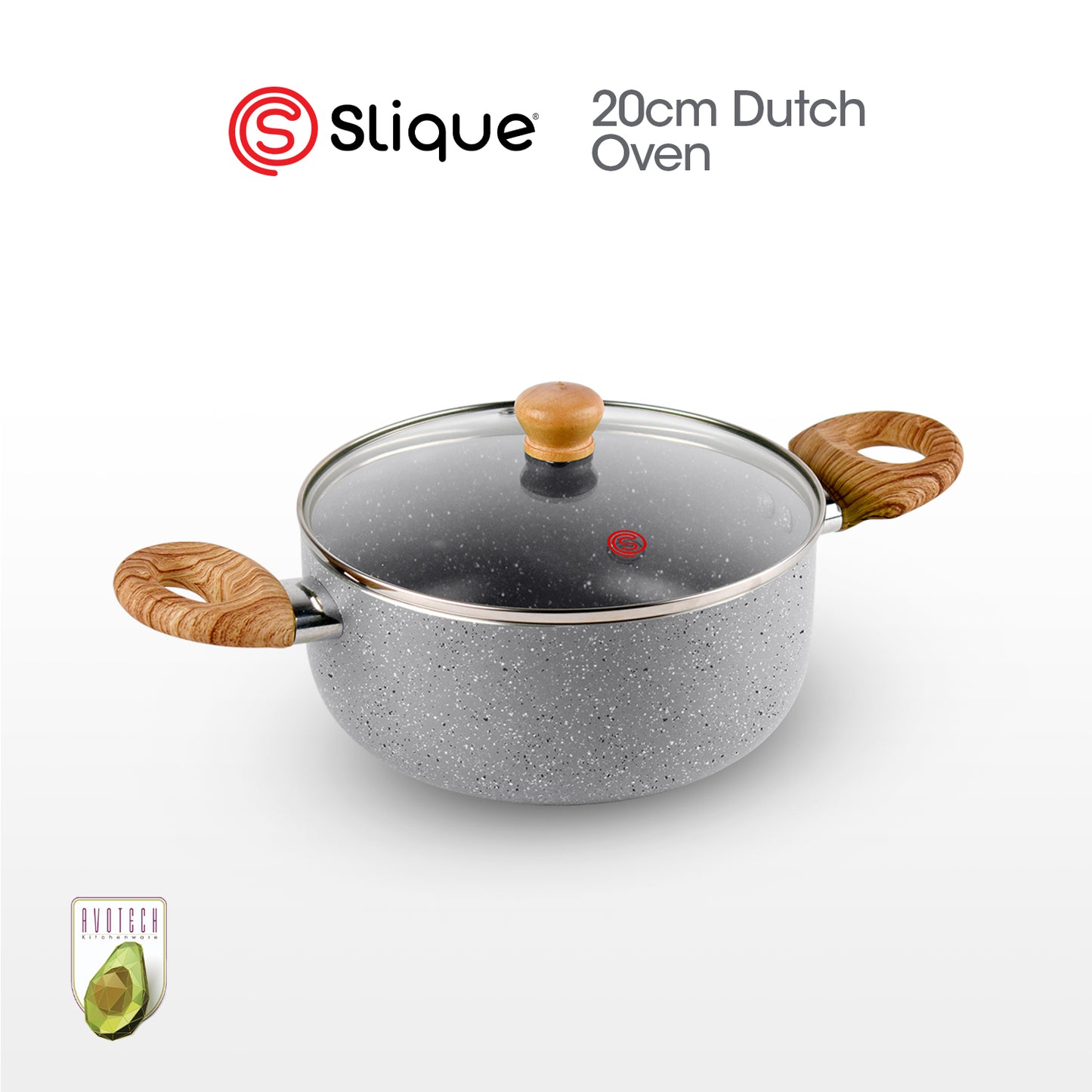 SLIQUE Avotech Marble Non-Stick Cookware – Fry Pan, Saucepan & Dutch Oven (16–28cm) | Induction Base | Scratch-Resistant Coating