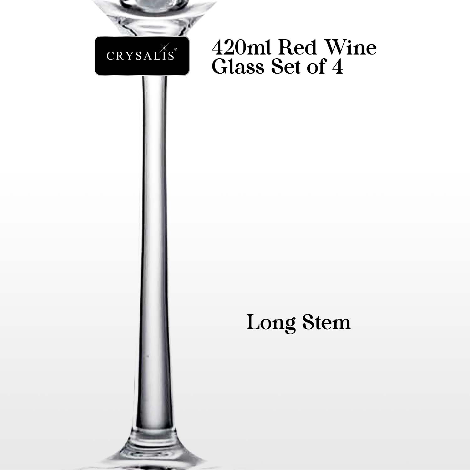 CRYSALIS Premium 420ml Red Wine Glass Set of 4 – Lead-Free Crystal Stemware Long Stem Elegant Drinking Glass