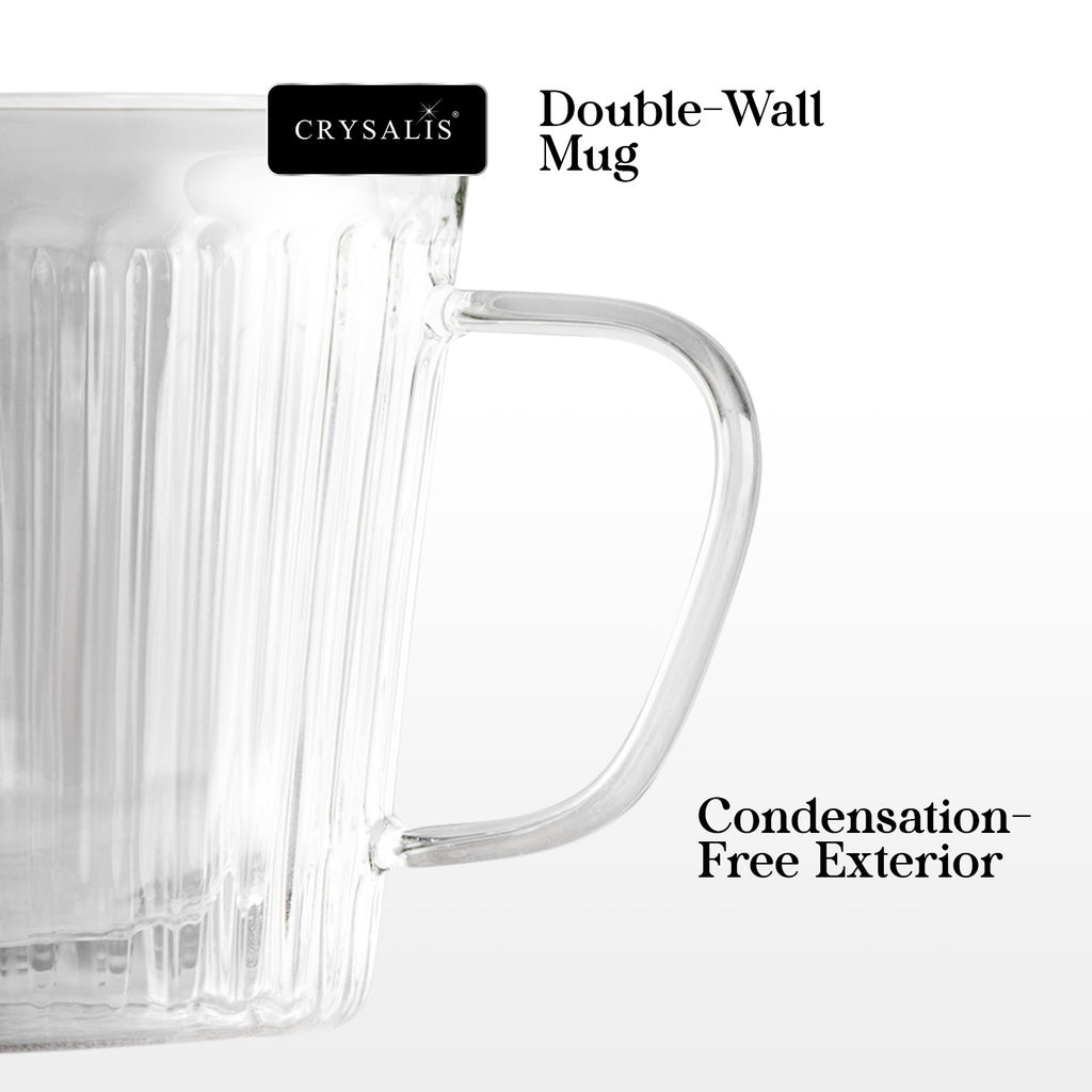 Crysalis Borosilicate Double-Wall Insulated Glass Coffee Mug, Grande Mug, Espresso Mug – Set of 2