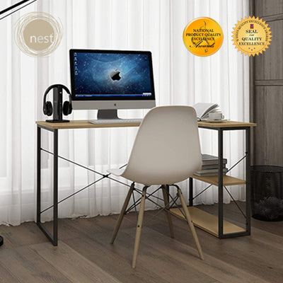 NEST DESIGN LAB L-Shaped Wooden Desktop With Shelves