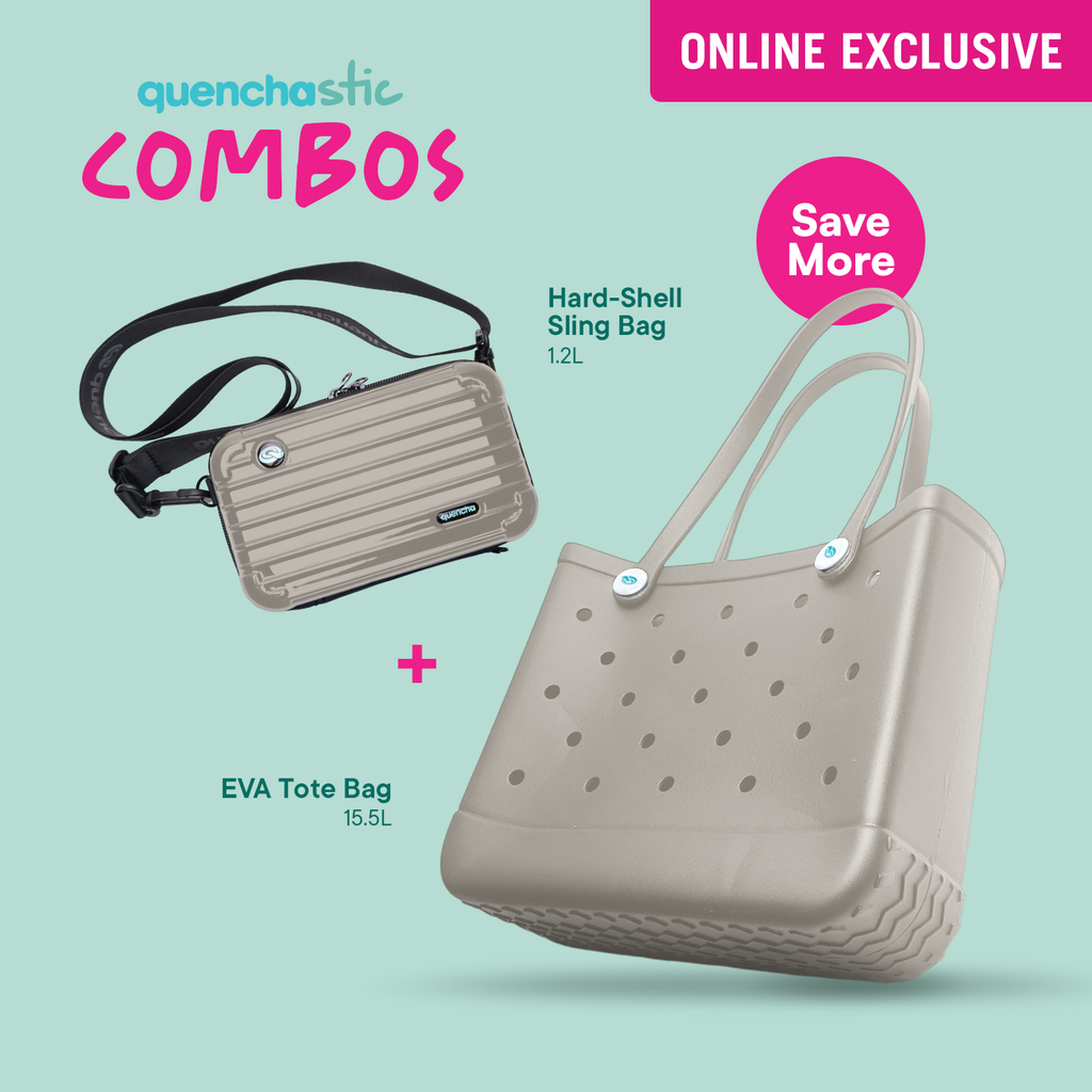 Quencha Waterproof EVA Beach Tote Combo & Hard Shell Sling Bag EDC Anti-Theft Crossbody