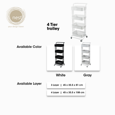NEST DESIGN LAB Premium 4 Layer Multi-Purpose Storage Shelf w/ Wheels Kitchen Organizer Amazing Gift Idea For Any Occasion!