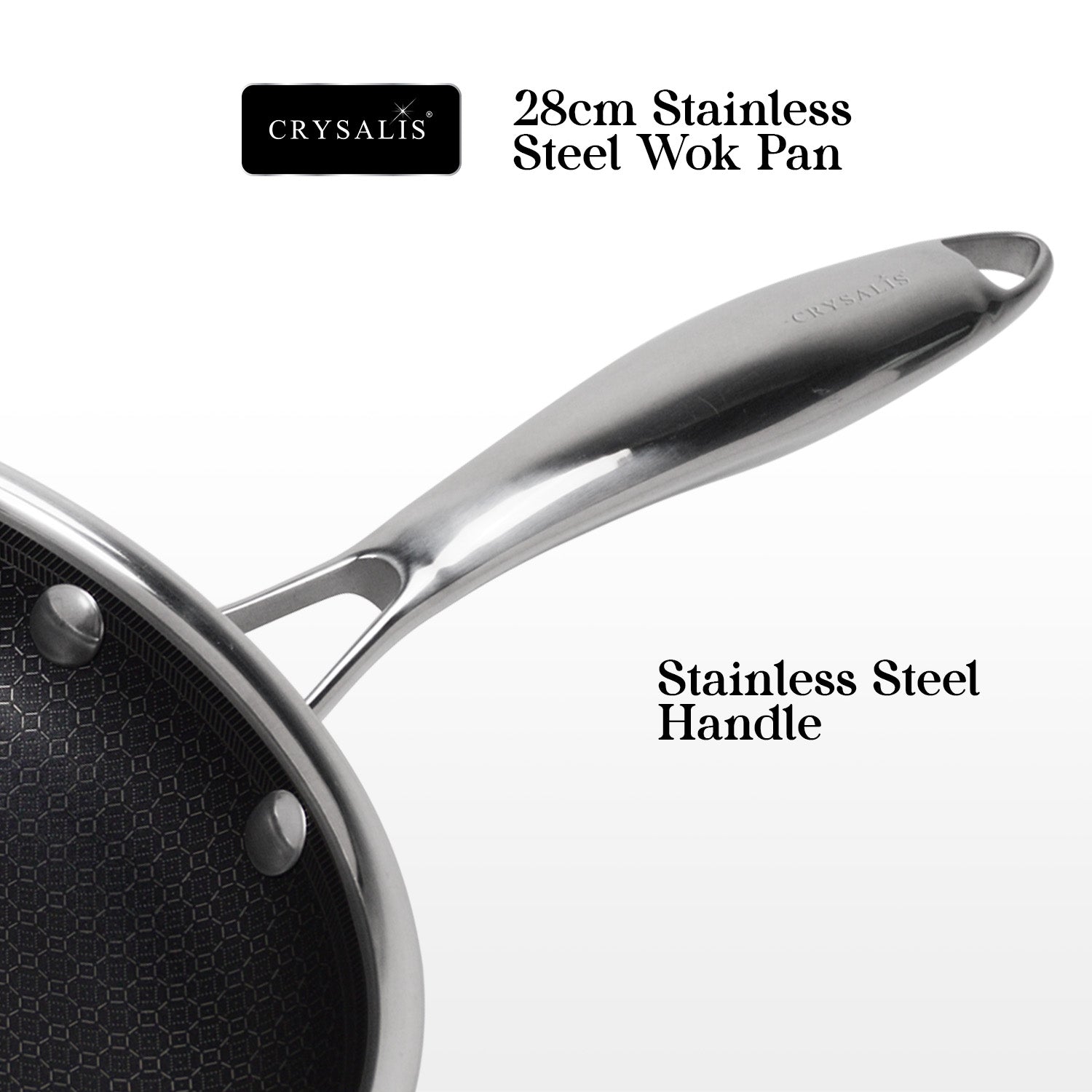 CRYSALIS INOX Stainless Steel Cookware Set - Honeycomb Non-Stick Frypan, Saucepan, Dutch Oven, Wok Pan