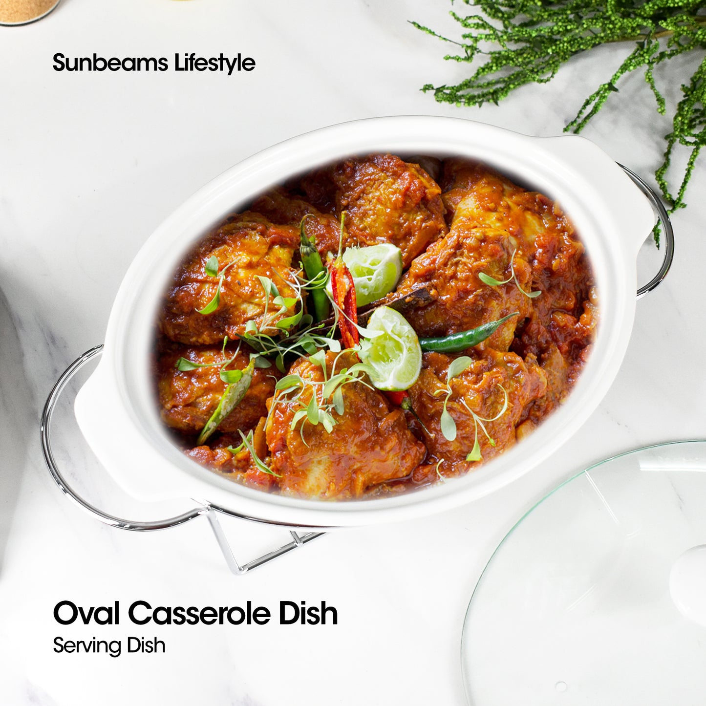 SLIQUE Premium Oval Ceramic Casserole Serving Dish with Tempered Glass Lid 1L/1.8L/2.6L