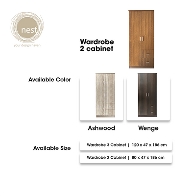 NEST DESIGN LAB Premium Wardrobe 2 Doors & 2 Drawers Modern Italian Design Amazing Gift Idea For Any Occasion! (Walnut)