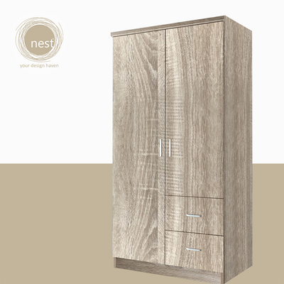 NEST DESIGN LAB Premium Wardrobe 2 Doors & 2 Drawers Modern Italian Design Amazing Gift Idea For Any Occasion! (Ashwood)