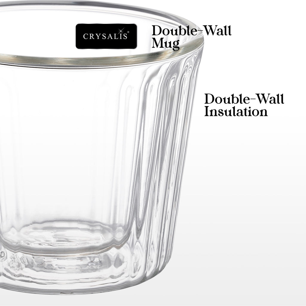 Crysalis Borosilicate Double-Wall Insulated Glass Coffee Mug, Grande Mug, Espresso Mug – Set of 2