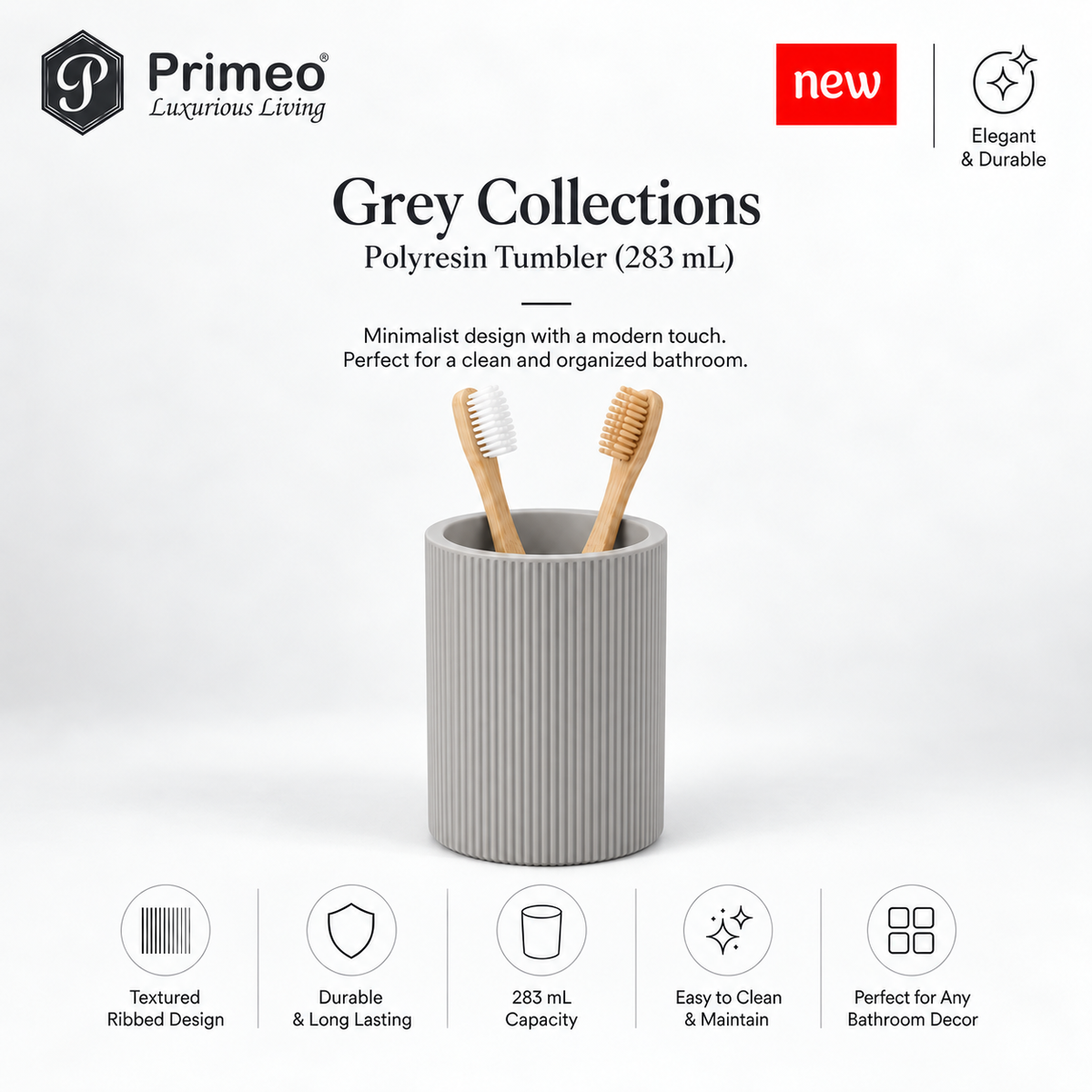 PRIMEO Bathroom Accessories Polyresin Bathroom Set Soap Dish Tumbler Soap Dispenser Toilet Brush Holder