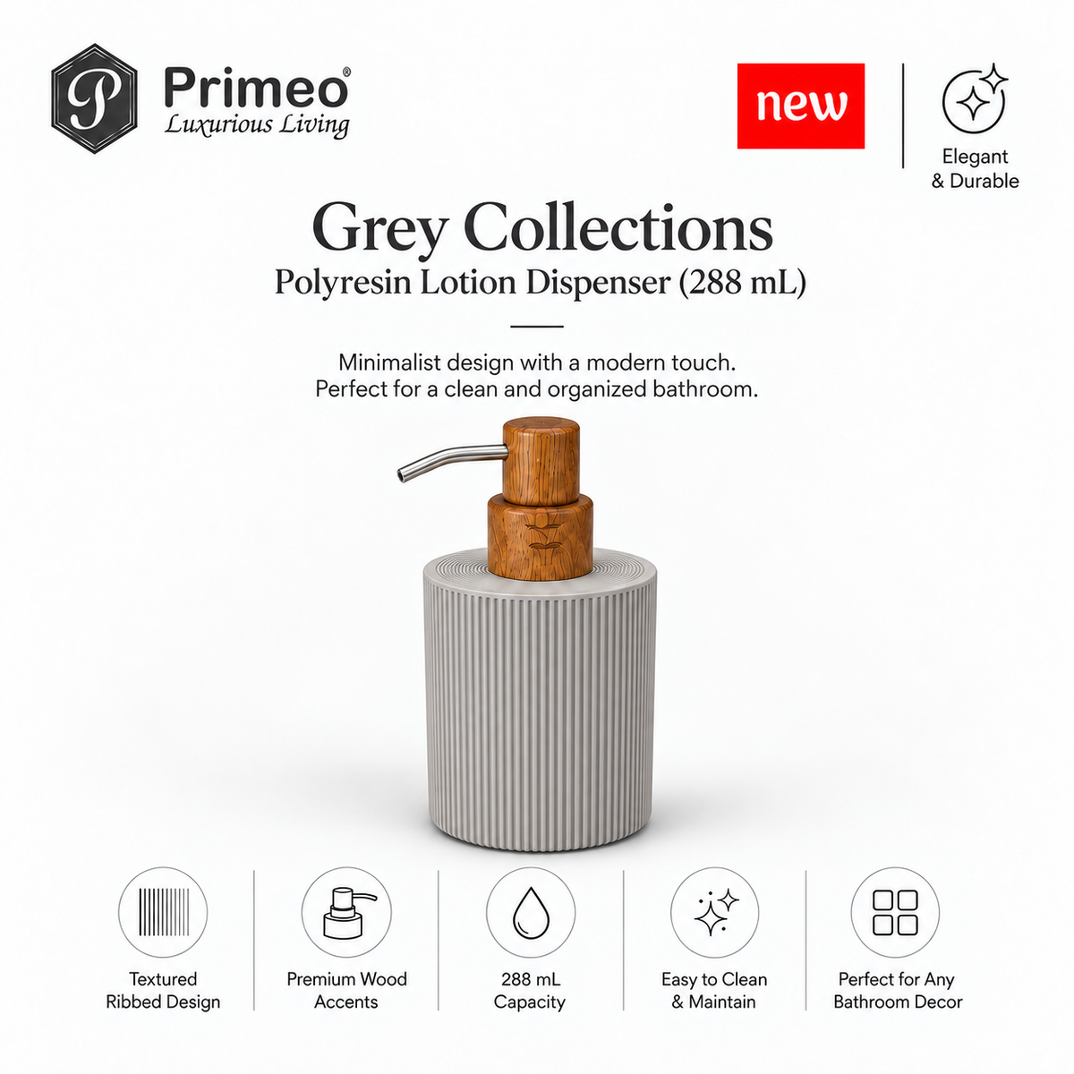 PRIMEO Bathroom Accessories Polyresin Bathroom Set Soap Dish Tumbler Soap Dispenser Toilet Brush Holder