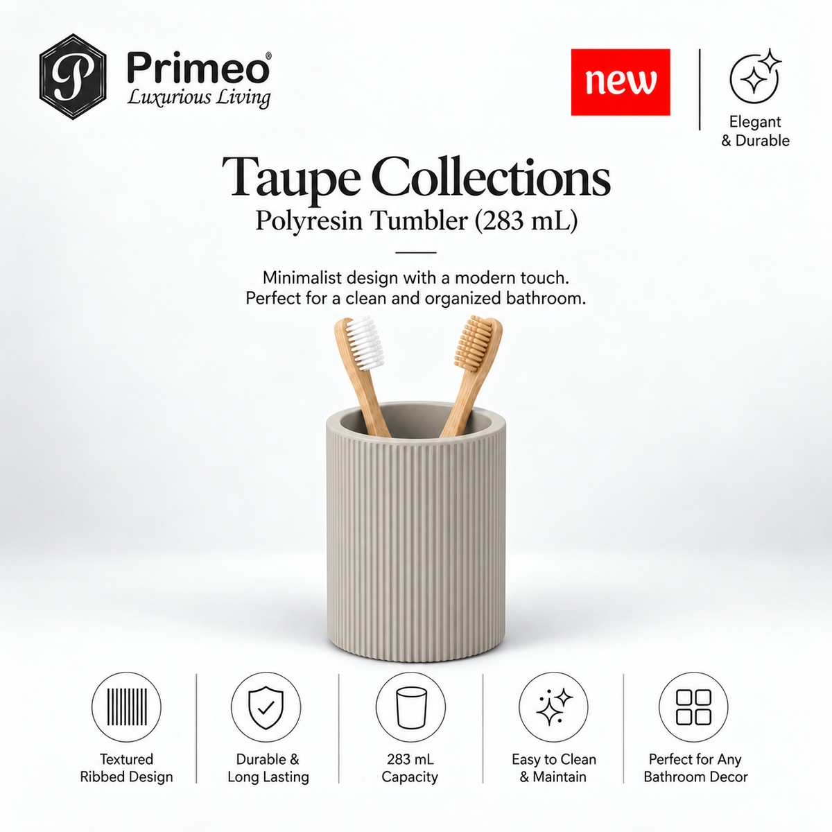 PRIMEO Bathroom Accessories Polyresin Bathroom Set Soap Dish Tumbler Soap Dispenser Toilet Brush Holder