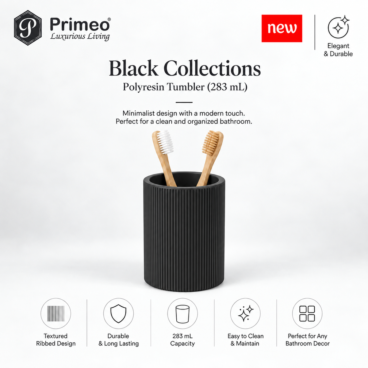 PRIMEO Bathroom Accessories Polyresin Bathroom Set Soap Dish Tumbler Soap Dispenser Toilet Brush Holder