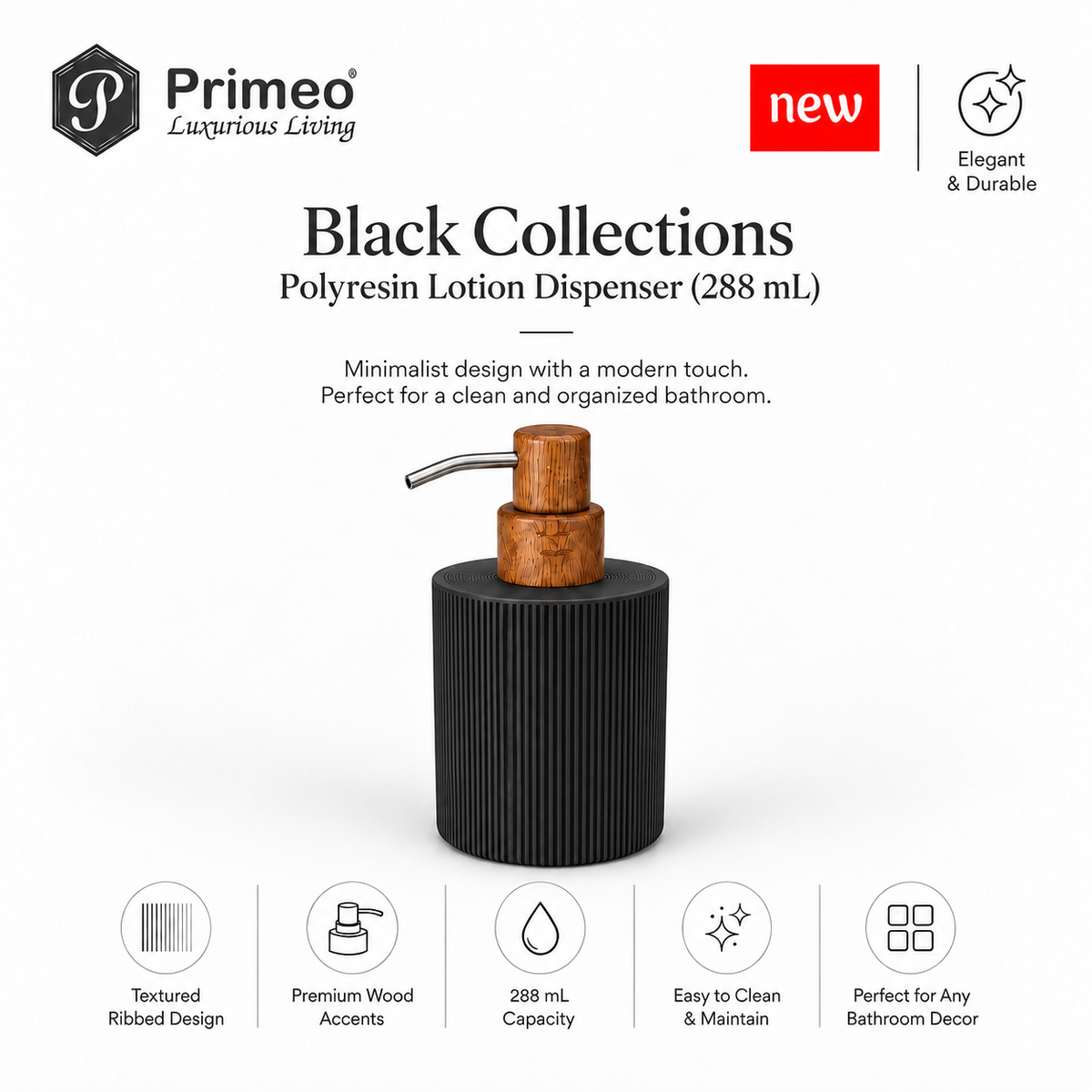 PRIMEO Bathroom Accessories Polyresin Bathroom Set Soap Dish Tumbler Soap Dispenser Toilet Brush Holder