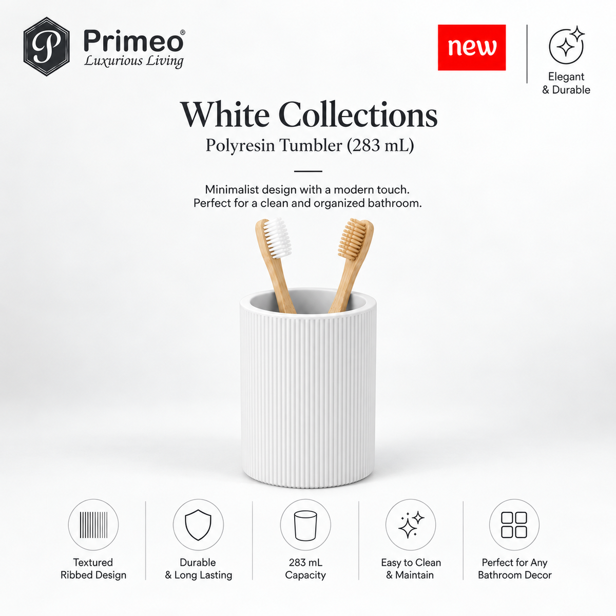 PRIMEO Bathroom Accessories Polyresin Bathroom Set Soap Dish Tumbler Soap Dispenser Toilet Brush Holder
