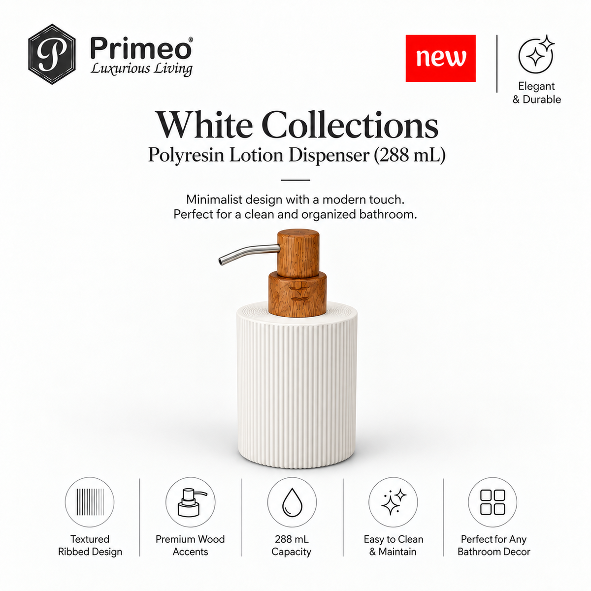 PRIMEO Bathroom Accessories Polyresin Bathroom Set Soap Dish Tumbler Soap Dispenser Toilet Brush Holder