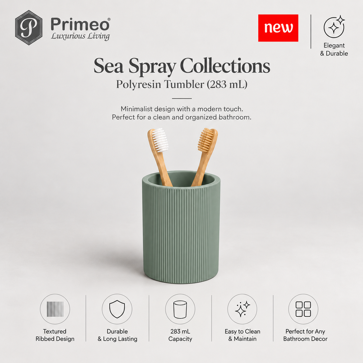 PRIMEO Bathroom Accessories Polyresin Bathroom Set Soap Dish Tumbler Soap Dispenser Toilet Brush Holder