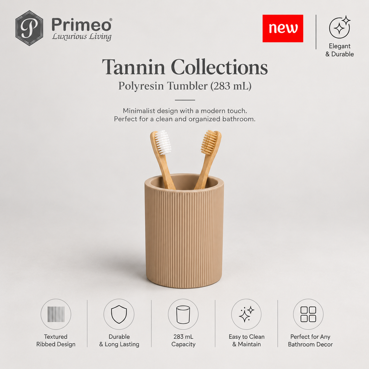 PRIMEO Bathroom Accessories Polyresin Bathroom Set Soap Dish Tumbler Soap Dispenser Toilet Brush Holder