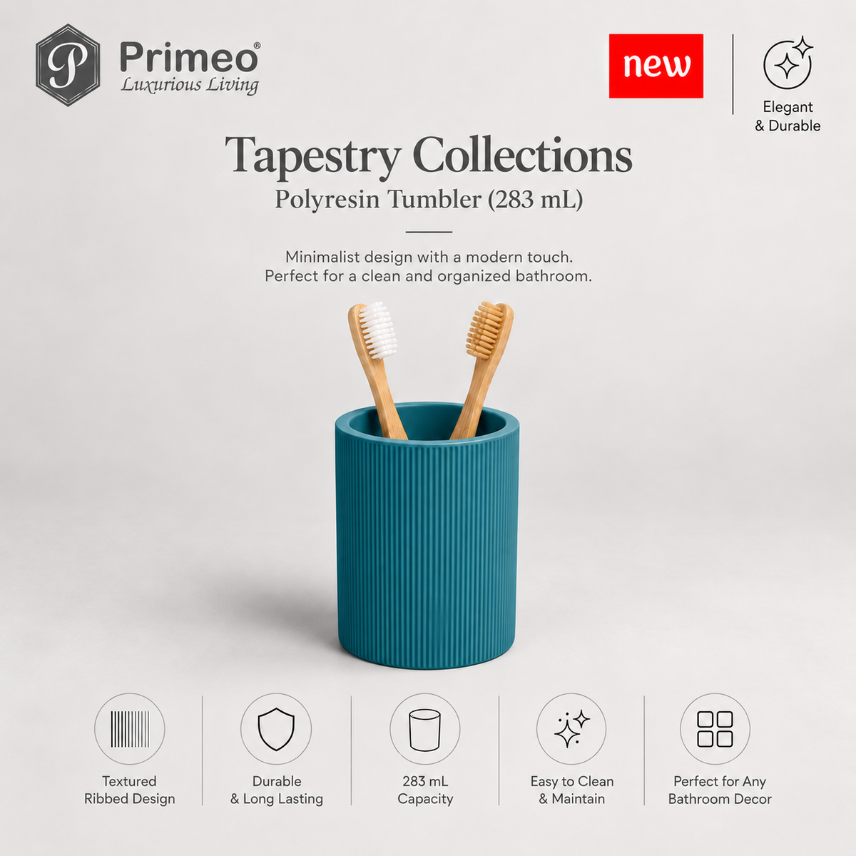 PRIMEO Bathroom Accessories Polyresin Bathroom Set Soap Dish Tumbler Soap Dispenser Toilet Brush Holder