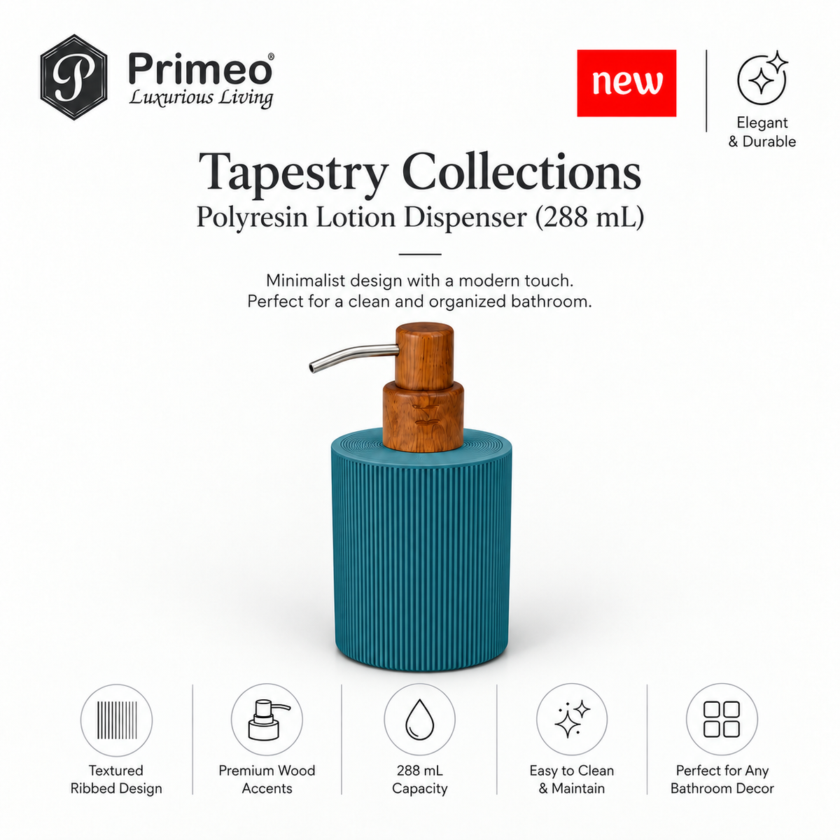 PRIMEO Bathroom Accessories Polyresin Bathroom Set Soap Dish Tumbler Soap Dispenser Toilet Brush Holder