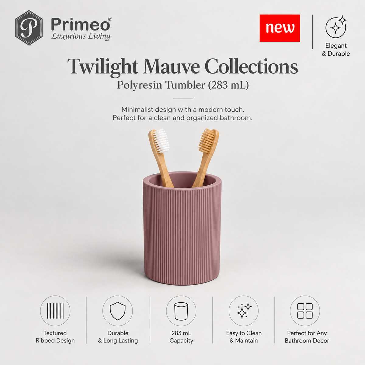 PRIMEO Bathroom Accessories Polyresin Bathroom Set Soap Dish Tumbler Soap Dispenser Toilet Brush Holder