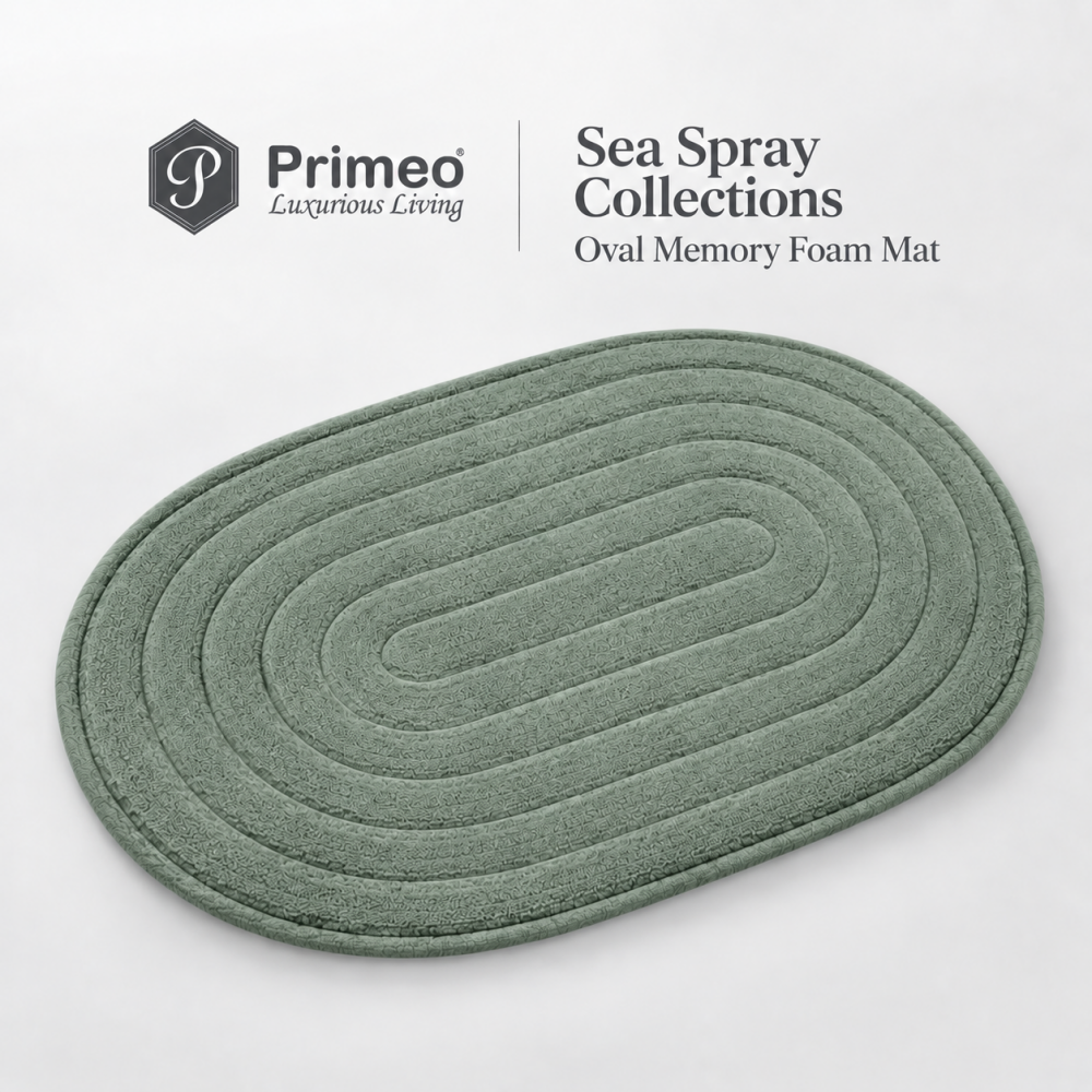 PRIMEO Oval Memory Foam Mat 40×60cm Luxury Bath Mat • Non-Slip Backing • Soft Coral Fleece Surface