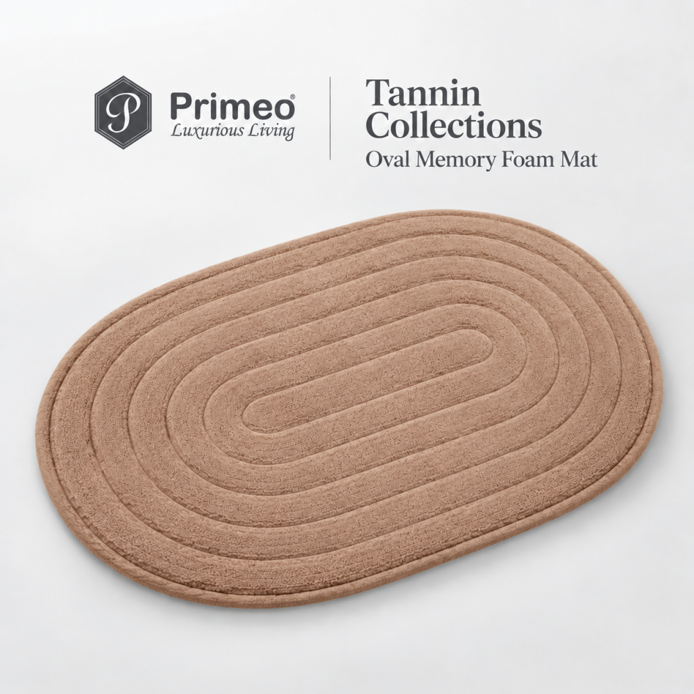 PRIMEO Oval Memory Foam Mat 40×60cm Luxury Bath Mat • Non-Slip Backing • Soft Coral Fleece Surface