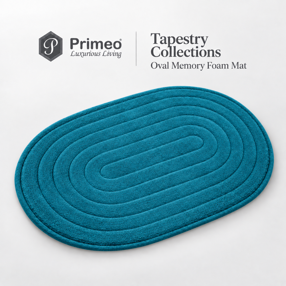 PRIMEO Oval Memory Foam Mat 40×60cm Luxury Bath Mat • Non-Slip Backing • Soft Coral Fleece Surface