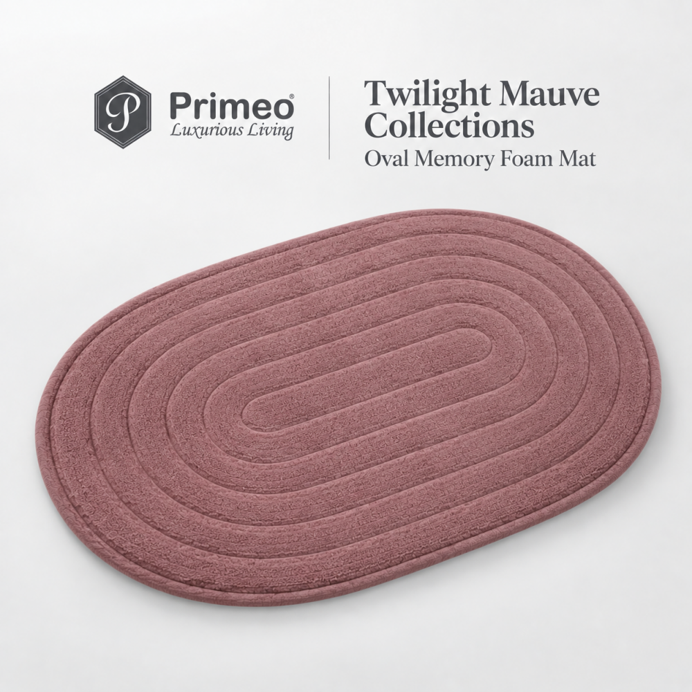 PRIMEO Oval Memory Foam Mat 40×60cm Luxury Bath Mat • Non-Slip Backing • Soft Coral Fleece Surface