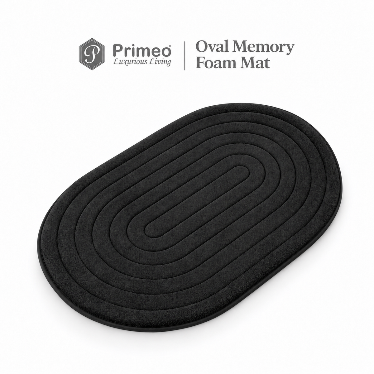 PRIMEO Oval Memory Foam Mat 40×60cm Luxury Bath Mat • Non-Slip Backing • Soft Coral Fleece Surface