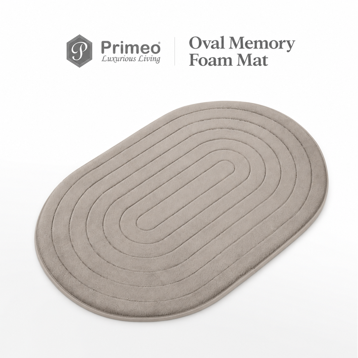 PRIMEO Oval Memory Foam Mat 40×60cm Luxury Bath Mat • Non-Slip Backing • Soft Coral Fleece Surface