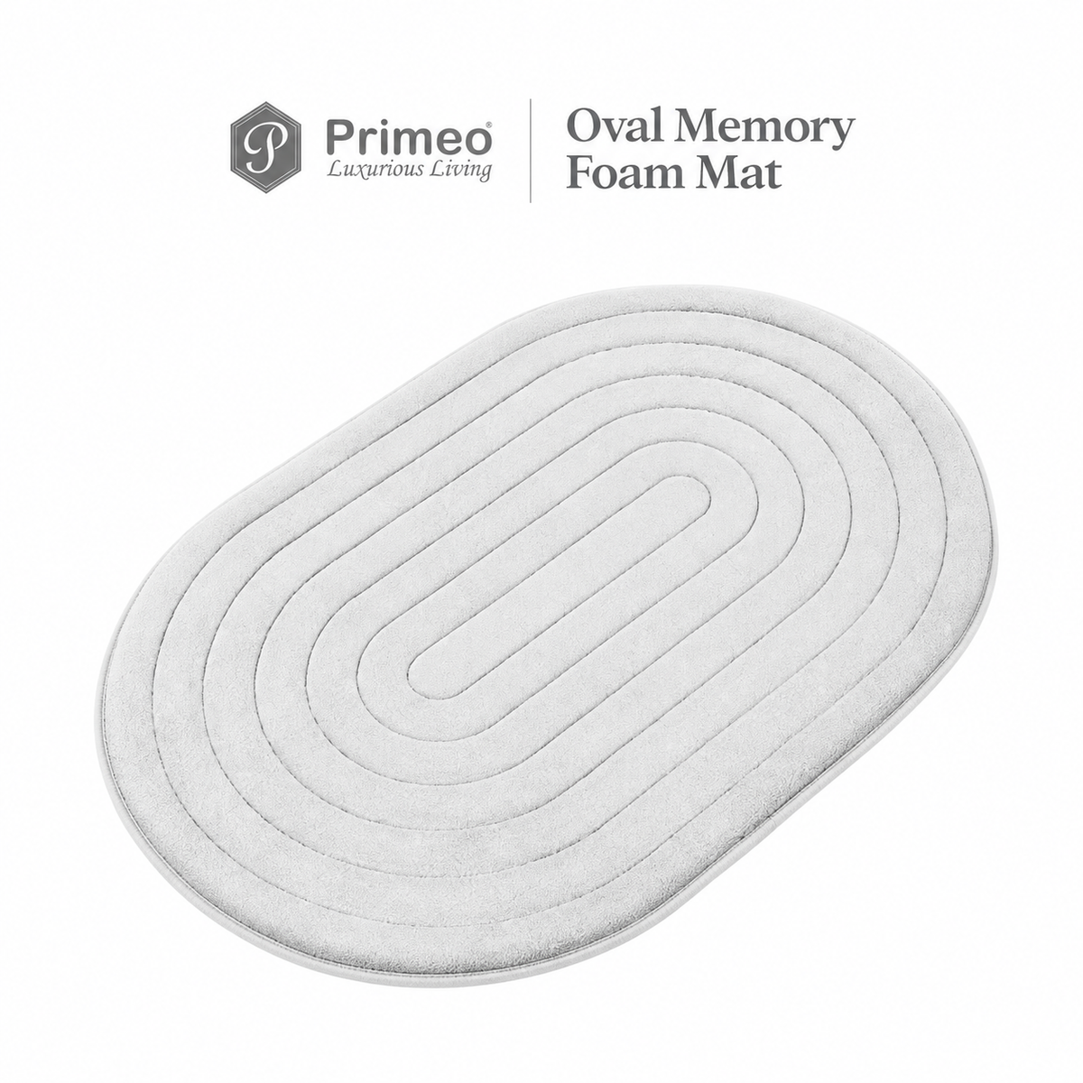 PRIMEO Oval Memory Foam Mat 40×60cm Luxury Bath Mat • Non-Slip Backing • Soft Coral Fleece Surface