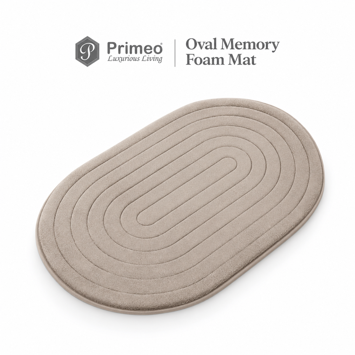 PRIMEO Oval Memory Foam Mat 40×60cm Luxury Bath Mat • Non-Slip Backing • Soft Coral Fleece Surface
