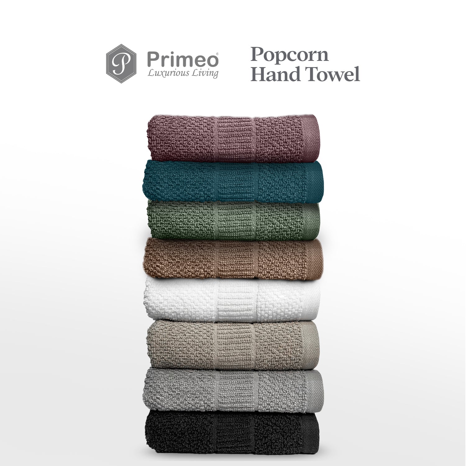Primeo 100% Cotton Hand Towel - Popcorn Weave Collection Towels