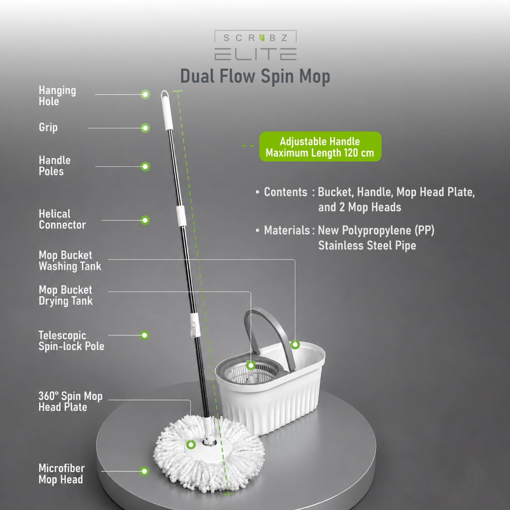 Scrubz Elite 360 Tornado Spin Mop Floor Cleaning Mop with Bucket