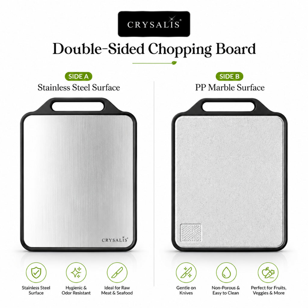 Crysalis Double-Sided Chopping Board Stainless Steel & PP Marble Cutting Board