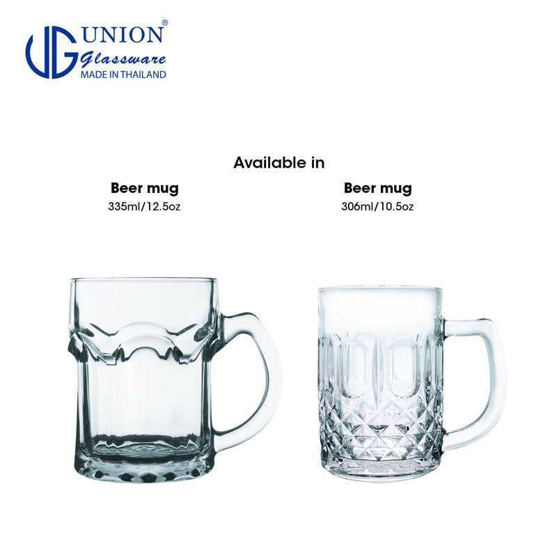 UNION GLASS Thailand Premium Clear Glass Beer Mug Beer Lovers 385ml Set of 6 Amazing Gift Idea For Any Occasion!