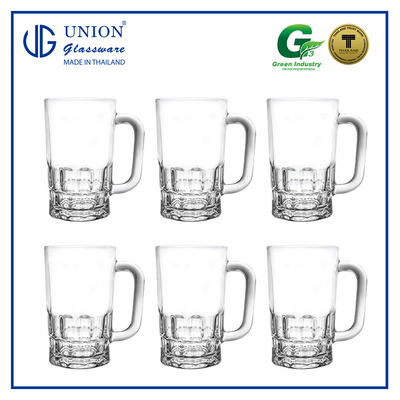 UNION GLASS Thailand Premium Clear Glass Beer Mug Beer Lovers 385ml Set of 6 Amazing Gift Idea For Any Occasion!