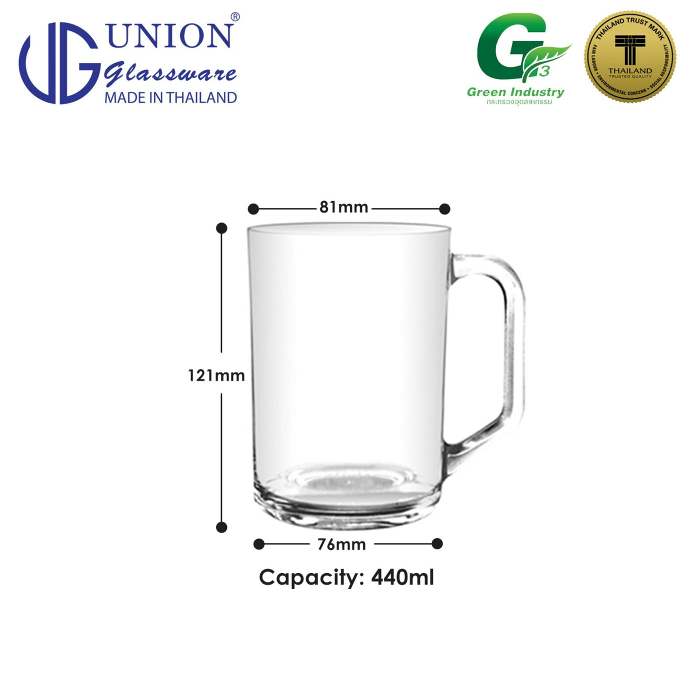 UNION GLASS Thailand Premium Clear Glass Beer Mug  Beer Lovers 440ml Set of 6