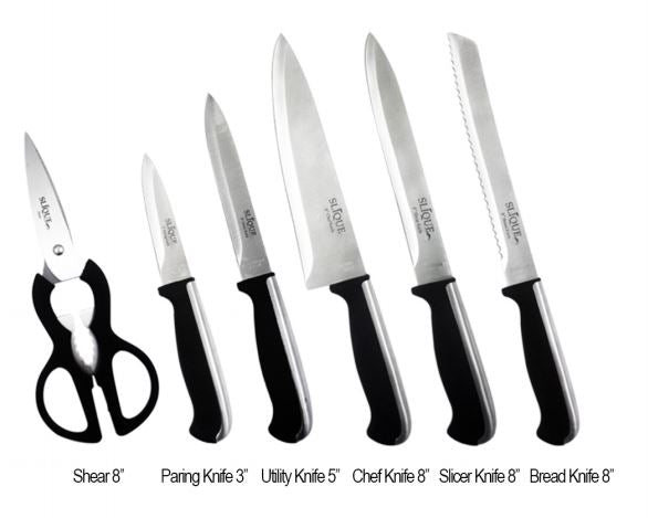 SLIQUE Premium Stainless Steel Kitchen Knife Block w/ Scissors TPR Anti-Slip Handle Set of 7 Amazing Gift Idea For Any Occasion!