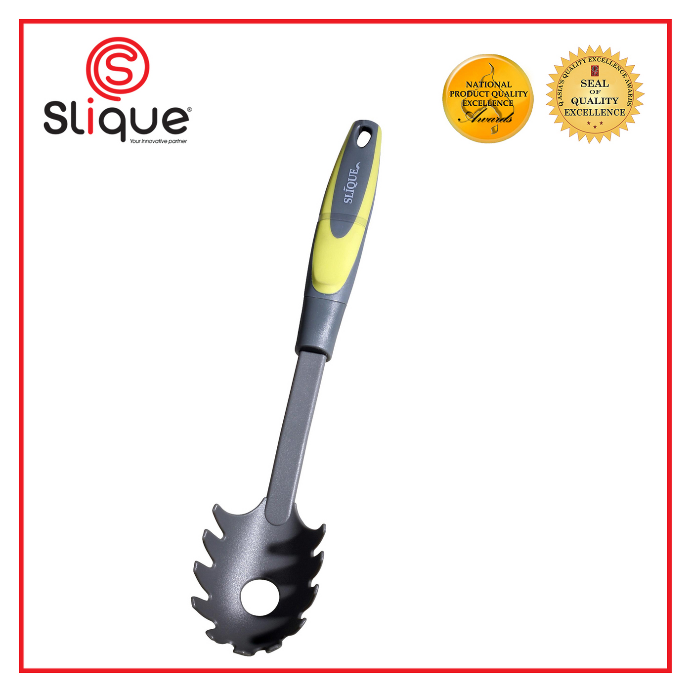 SLIQUE Premium Nylon Spaghetti Spoon TPR Silicone Handle Kitchen Essentials Amazing Gift Ideal For Any Occasion! (Green)