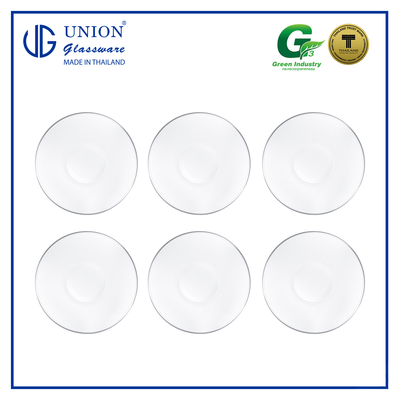 UNION GLASS Thailand Premium Clear Glass Saucer 140ml |  4.7oz | 6inches Set of 6